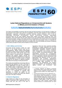 Latest National Regulations on Unmanned Aircraft Systems in Military and Civil Aviation in Poland  ESPI PERSPECTIVES  60