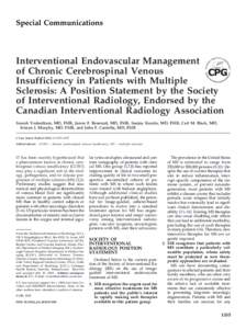 Interventional Endovascular Management of Chronic Cerebrospinal Venous Insufficiency in Patients with Multiple Sclerosis: A Position Statement by the Society of Interventional Radiology, Endorsed by the Canadian Interven