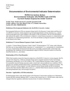 Documentation of Environmental Indicator Determination - BASF Agricultural Products De PR, Manati, PR