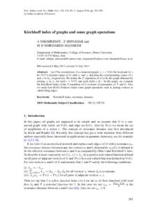 Proc. Indian Acad. Sci. (Math. Sci.) Vol. 124, No. 3, August 2014, pp. 281–289. c Indian Academy of Sciences  Kirchhoff index of graphs and some graph operations A NIKSERESHT, Z SEPASDAR and