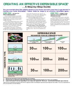 CREATING AN EFFECTIVE DEFENSIBLE SPACE* ...A Step-by-Step Guide Are you worried about the wildfire threat to your home, but aren’t sure how to get started in making your home defensible? Follow these six steps to an ef