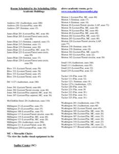 Rooms Scheduled by the Scheduling Office Academic Buildings Andrews 101 (Auditorium, seats 200) Andrews 201 (Lecture/Flat, seats 40) Andrews 207 (Seminar, seats 15)