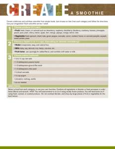 A SMOOTHIE Create a delicious and nutritious smoothie from simple foods. Just choose an item from each category and follow the directions. Use your imagination! Each smoothie serves 1 adult. 1