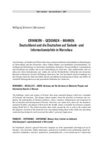 tekst i dyskurs – text und diskurs 7, 2014  Wolfgang Schramm (Warszawa) ERINNERN – GEDENKEN – MAHNEN. Deutschland und die Deutschen auf Gedenk- und