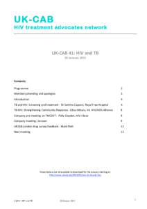 UK-CAB HIV treatment advocates network      UK‐CAB 41: HIV and TB 