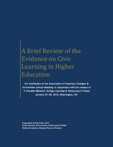A Brief Review of the Evidence on Civic Learning in Higher Education