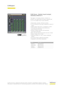 CANopen  CAN Slave - Digital input/output modules DIOxxx-C The digital I / O modules DIO16-C, DIO32-C or DIO264-C are stand-alone CAN slave modules with