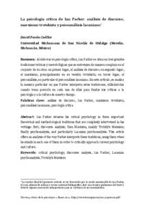 La psicología crítica de Ian Parker: análisis de discurso, marxismo trotskista y psicoanálisis lacaniano* David Pavón Cuéllar