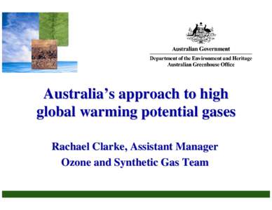 Australia's approach to hight global warming potential gases