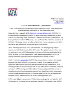 Contact: Lela Gradman Nereus for SATA-IOSATA-IO Unveils Revision 3.2 Specification