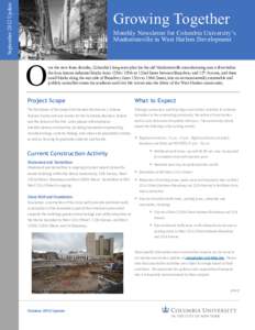 September 2012 Update  Growing Together Monthly Newsletter for Columbia University’s Manhattanville in West Harlem Development