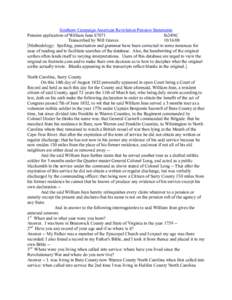 Southern Campaign American Revolution Pension Statements Pension application of William Jean S7071 fn24NC Transcribed by Will Graves[removed]Methodology: Spelling, punctuation and grammar have been corrected in some in