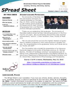 Standardized Patient Program Newsletter educating, informing, entertaining, inspiring SPread Sheet IN THIS ISSUE