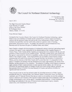 The Council for Northeast Historical Archaeology Dr. Karen Metheny, Chair 367 Burroughs Rd. Boxborough, MA USA[removed]June 5, 2012