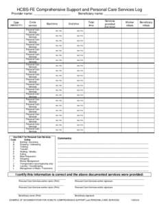 HCBS-FE Comprehensive Support and Personal Care Services Log Provider name: _____________________ Date (MM/DD/YY)  Circle