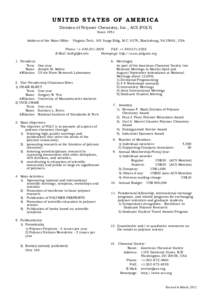 UNITED STATES OF AMERICA Division of Polymer Chemistry, Inc., ACS (POLY) Since 1951 Address of the Main Office:  Virginia Tech, 103 Surge Bldg, M.C. 0279, Blacksburg, VA 25061, USA