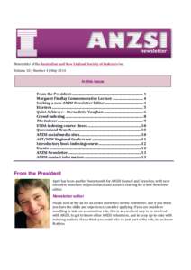 Newsletter of the Australian and New Zealand Society of Indexers Inc. Volume 10 | Number 4 | May 2014 In this issue From the President ................................................................................ 1 Ma