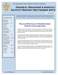 The Metropolitan Water District of Southern California  General Manager’s monthly Activity Report September 2013 September 30, 2013
