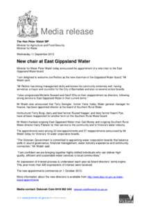 Media release The Hon Peter Walsh MP Minister for Agriculture and Food Security Minister for Water Wednesday 11 September 2013