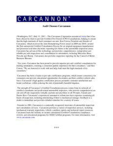 Audi Chooses Carcannon  (Washington, D.C.) July 11, 2011 – The Carcannon Corporation announced today that it has