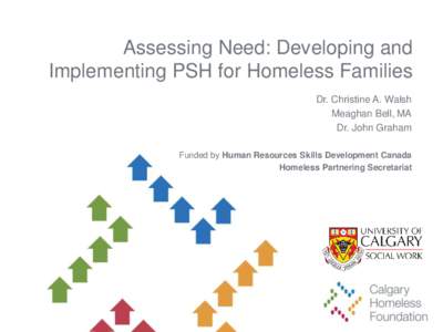 Assessing Need: Developing and Implementing PSH for Homeless Families Dr. Christine A. Walsh Meaghan Bell, MA Dr. John Graham Funded by Human Resources Skills Development Canada