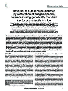Research article  Reversal of autoimmune diabetes by restoration of antigen-specific tolerance using genetically modified Lactococcus lactis in mice