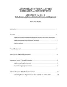 Mr. E. Weisman, Applicant v. International Monetary Fund, Respondent, IMFAT Judgment No[removed]February 26, 2014)
