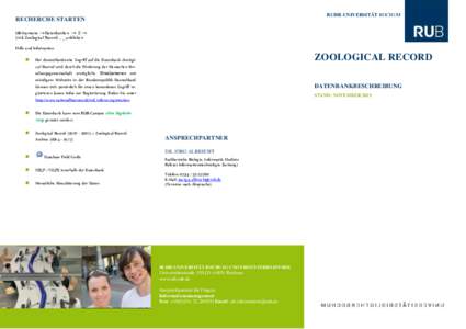 RUHR-UNIVERSITÄT BOCHUM  RECHERCHE STARTEN UB-Startseite Datenbanken  Z   Link Zoological Record … anklicken