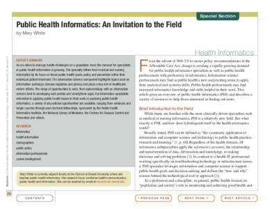 Special Section  Public Health Informatics: An Invitation to the Field Bulletin of the Association for Information Science and Technology – June/July 2013 – Volume 39, Number 5