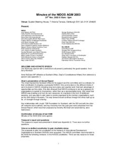 Minutes of the NIDOS AGM 2003 24th Nov, [removed]15am - 2pm Venue: Quaker Meeting House, 7 Victoria Terrace, Edinburgh EH1 2JL[removed]Present: NIDOS John Nelson (ACTSA)