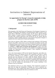 Final  Invitation to Submit Expressions of Interest An opportunity for Europe’s research community to help prepare for the first calls of FP6