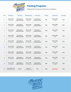 Training Programs 10 Week 10K Training Plan for Runners and Walkers Week  Monday