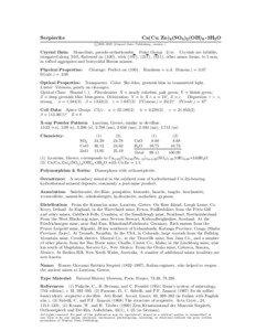 Serpierite  Ca(Cu, Zn)4(SO4 )2 (OH)6 • 3H2 O