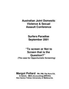 Australian Joint Domestic Violence & Sexual Assault Conference Surfers Paradise September 2001