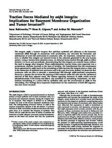 Molecular Biology of the Cell Vol. 12, 4030 – 4043, December 2001 Traction Forces Mediated by ␣6␤4 Integrin: Implications for Basement Membrane Organization V