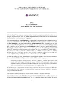 SUPPLEMENT N°8 DATED 31 AUGUST 2012 TO THE BASE PROSPECTUS DATED 17 NOVEMBER 2011 BPCE Euro 40,000,000,000 Euro Medium Term Note Programme