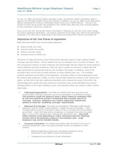 Healthcare Reform Large Employer Impact  Page 1 July 27, 2009