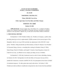 STATE OF NEW HAMPSHIRE PUBLIC UTILITIES COMMISSION DG[removed]NORTHERN UTILITIES, INC. Winter[removed]Cost of Gas Order Approving Cost of Gas Rates and Other Charges