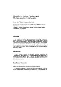 Merkel Nerve Endings Functioning as Mechanoreceptors in Vertebrates Zdenek Halata1, Klaus I. Baumann1, Milos Grim2