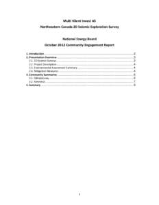 Invest AS Northeastern Canada 2D Seismic Exploration Survey - National Energy Board - October 2012 Community Engagement Report