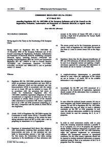 Commission Regulation (EU) Noof 15 March 2011 amending Regulation (EC) Noof the European Parliament and of the Council on the Registration, Evaluation, Authorisation and Restriction of Chemicals (REA