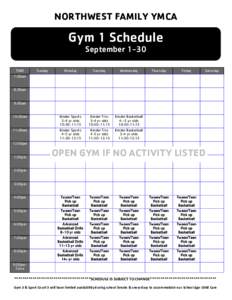 September Northwest Gym Schedule (Read-Only)