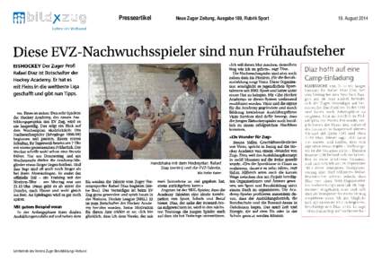 Presseartikel  Lehrbetrieb des Vereins Zuger Berufsbildungs-Verbund Neue Zuger Zeitung, Ausgabe 189, Rubrik Sport