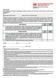 (Incorporated in Hong Kong with limited liability) (Stock Code: 13) Form of Proxy Form of proxy for use by shareholders of Hutchison Whampoa Limited (the “Company”) at the General Meeting to be held on Monday, 20 Apr