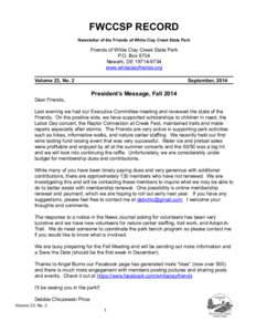 FWCCSP RECORD Newsletter of the Friends of White Clay Creek State Park !  Friends of White Clay Creek State Park