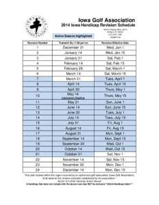 Iowa Golf Association 2014 Iowa Handicap Revision Schedule Active Season highlighted 1605 N Ankeny Blvd., #210 Ankeny, IA 50023