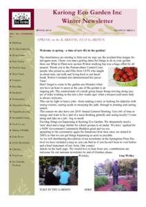 Kariong Eco Garden Inc Winter Newsletter SPRING 2010 VOLUME 2 ISSUE 4