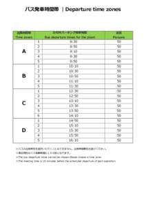 バス発車時間帯 ｜Departure time zones  出発時間帯 カモ井パーキング発車時間