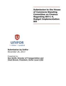 Submission to the House of Commons Standing Committee on Finance Regarding Bill C-4, Budget Implementation Bill