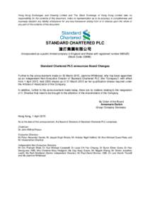 Hong Kong Exchanges and Clearing Limited and The Stock Exchange of Hong Kong Limited take no responsibility for the contents of this document, make no representation as to its accuracy or completeness and expressly discl